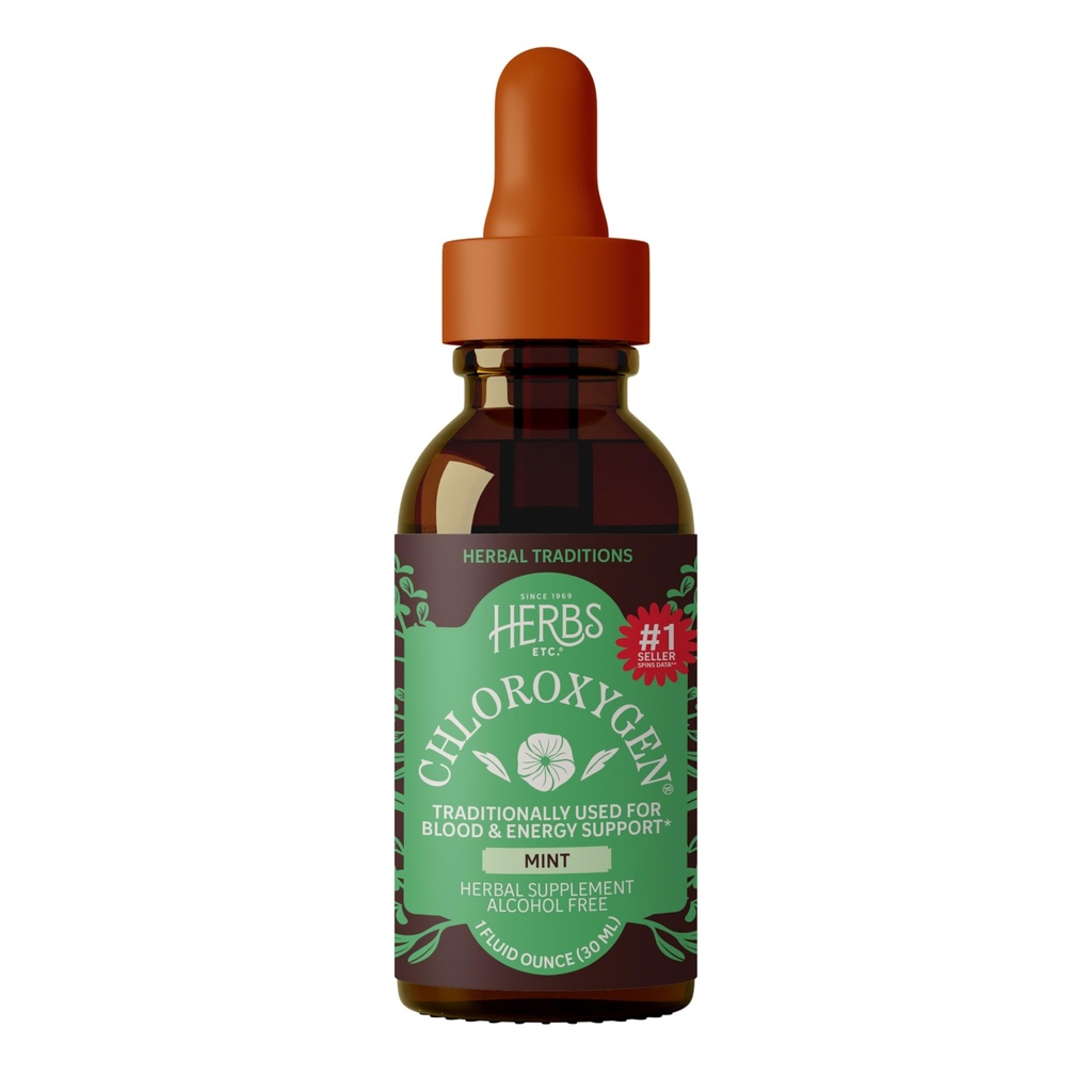 Urter Etc. Chloroxygen Chlorophyll Koncentrat - Højtkoncentreret energistøtte - Aids Sund blodcirkulation - Naturlig Vitality Support - Alkoholfri - 1 fl oz, Mint (Om 66 Servering)