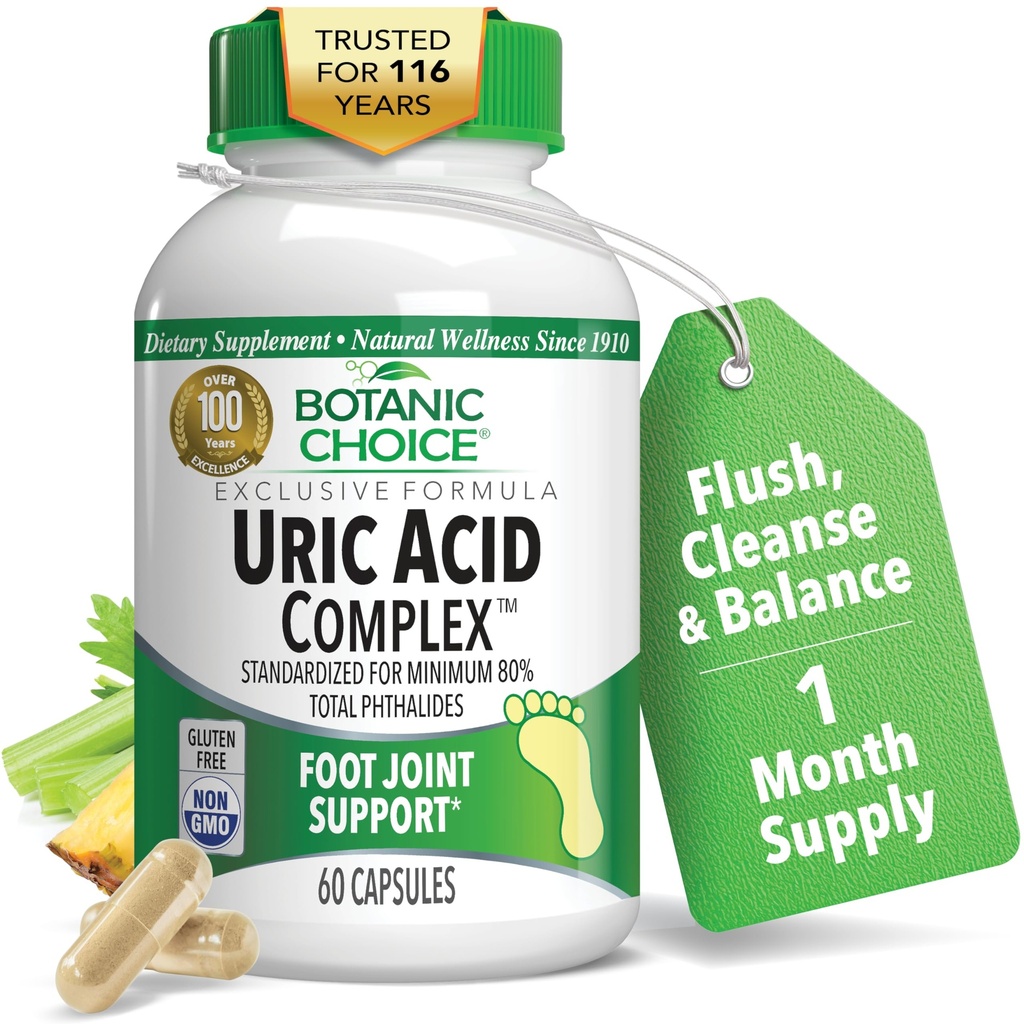 Botanic Choice Uric Acid Complex - Foot fælles støtte-Hjælp Soothe Diskomfort med Selleri Seed & Bromelain -Gluten Free, Non- GMO, 60 Caps
