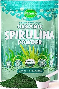 MAJUs Organic Spirulina Powder (2 Pund), Dark Rich Green, Ikke-bestrålet, Non- GMO, Vegan, Gluten- Free, Jumbo størrelse