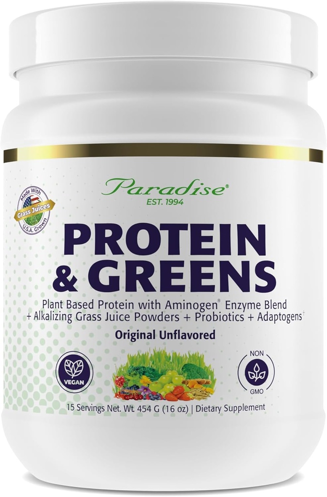 Paradise Urter ORAC Energy Protein & Green Powder, Antioxidant Power of 24 Servere af frugter & grøntsager i 1 Scoop + 20g Protein, Unflavored, 15 Servere