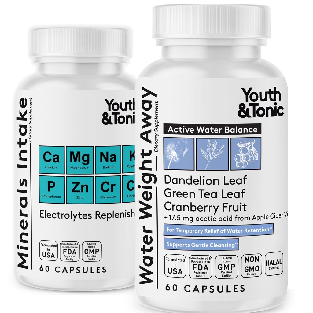 Vand Vægt piller til Tin Waistline Belly Bloating Hævelse & Midlertidig vandretention + Elektrolyter Genopret som naturlige Diuretic supplement til kvinder & mænd - 120 kapsler af unge & Tonic