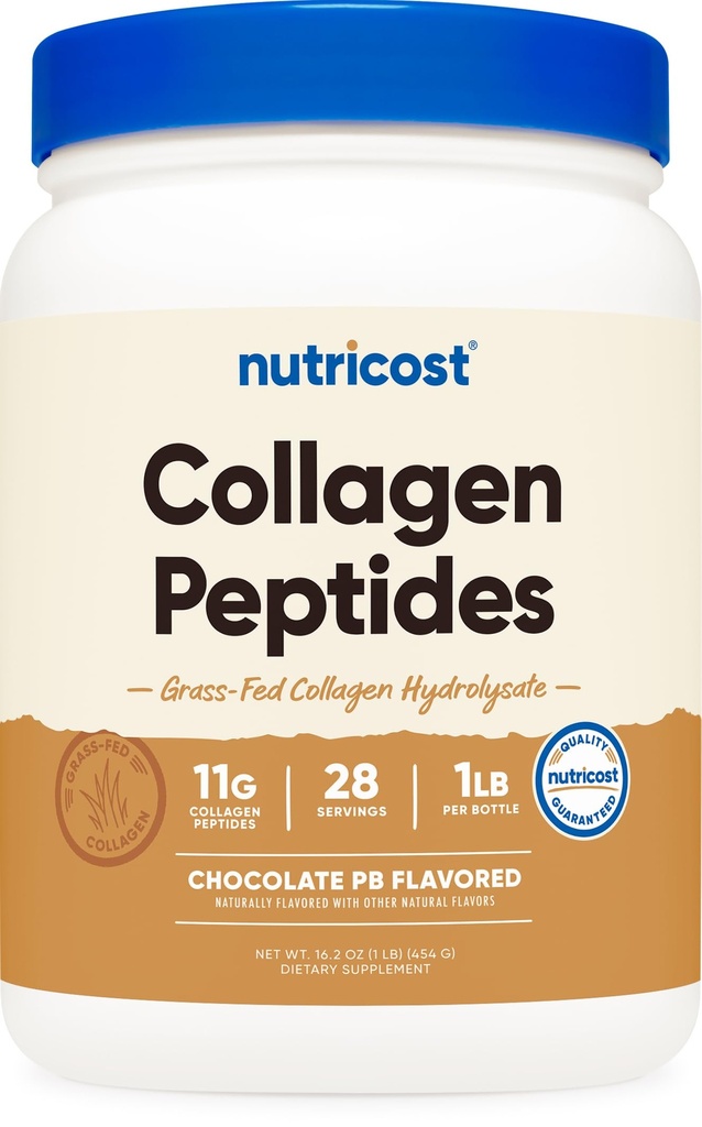 Nutricost Collagen Peptider Pulver (Chocolate Peanut Butter Flavored) 1 LB - Grass- Fed Collagen Hydrolysat, Gluten- Free