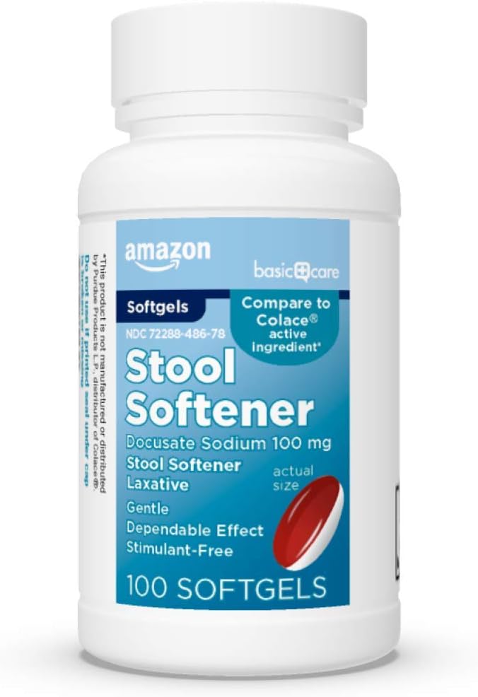Basic Care Afføringsmiddel Laxative, Docusate Natrium 100 mg, Softels, For Forstoppelse Relief, 100 Greve
