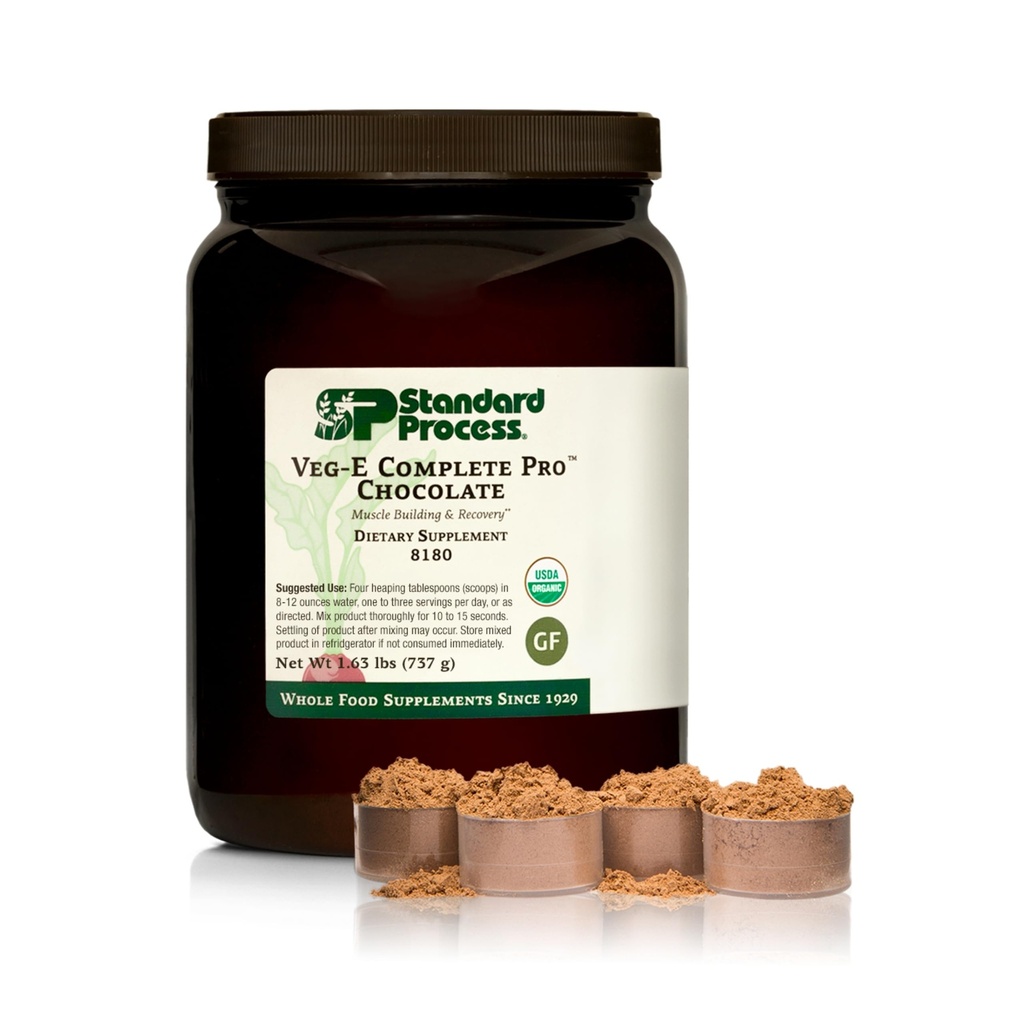 Standard Process Veg- E Complete Pro - Økologisk, Plant- baseret protein pulver til muskeltræning & inddrivelse - Understøtter hår, hud og negle - Vegan & Gluten- Free - Chokolade, 18 Servere