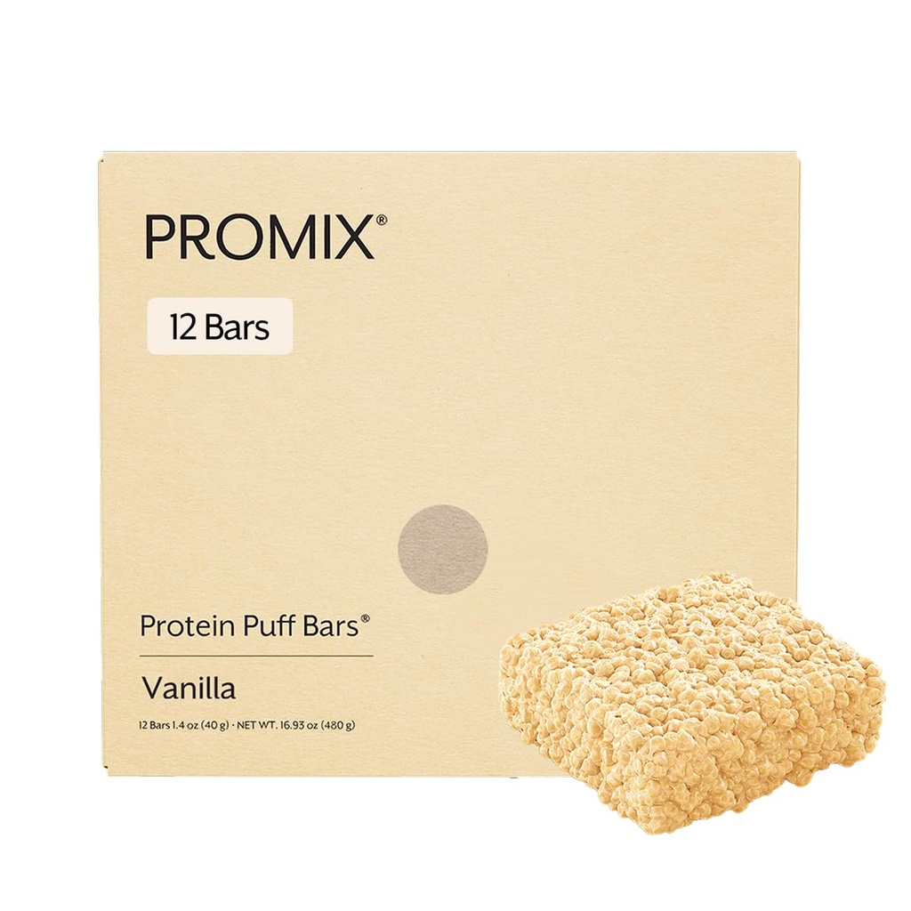 ProMix Nutrition Protein Puff Bars, 12- Pack - Madagaskar Vanilla - Marshmallow Crispy Treat - Great Tasting & Sund On The Go Snack - High Protein & Low Calorie - Non- GMO & fri fra Gluten, Soy, & Corn.