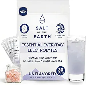 Salt of the Earth Premium Zero- Sugar Electrolyte - Made with Pink Himalayan Salt - Hydration Powder Packet Packettes - 124; Premium Ingredients - 124; Keto & Paleo Friendly