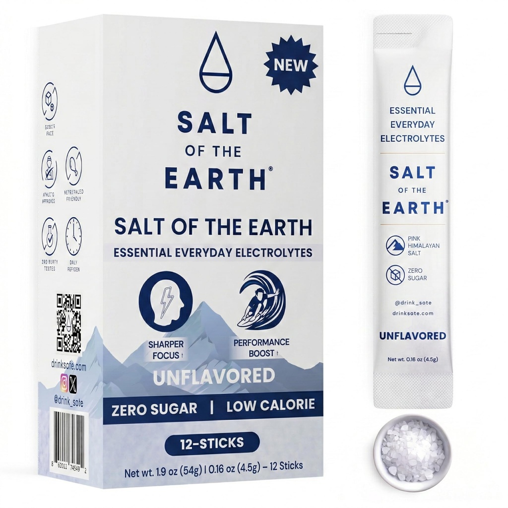 Salt of the Earth Premium Zero- Sugar Electrolyte - Made with Pink Himalayan Salt - Hydration Powder Packet Packettes - 124; Premium Ingredients - 124; Keto & Paleo Friendly