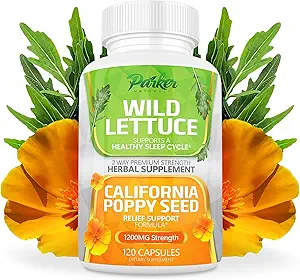 Parker Naturals Wild Salat Extract & California Poppy Seed Supplement, 2 Way Premium Strength Herbal Supplement for sund søvn & Relief Support, 120 Kapsler