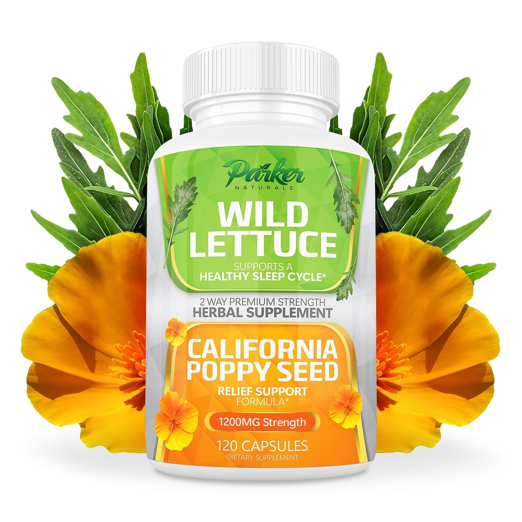 Parker Naturals Wild Salat Extract & California Poppy Seed Supplement, 2 Way Premium Strength Herbal Supplement for sund søvn & Relief Support, 120 Kapsler