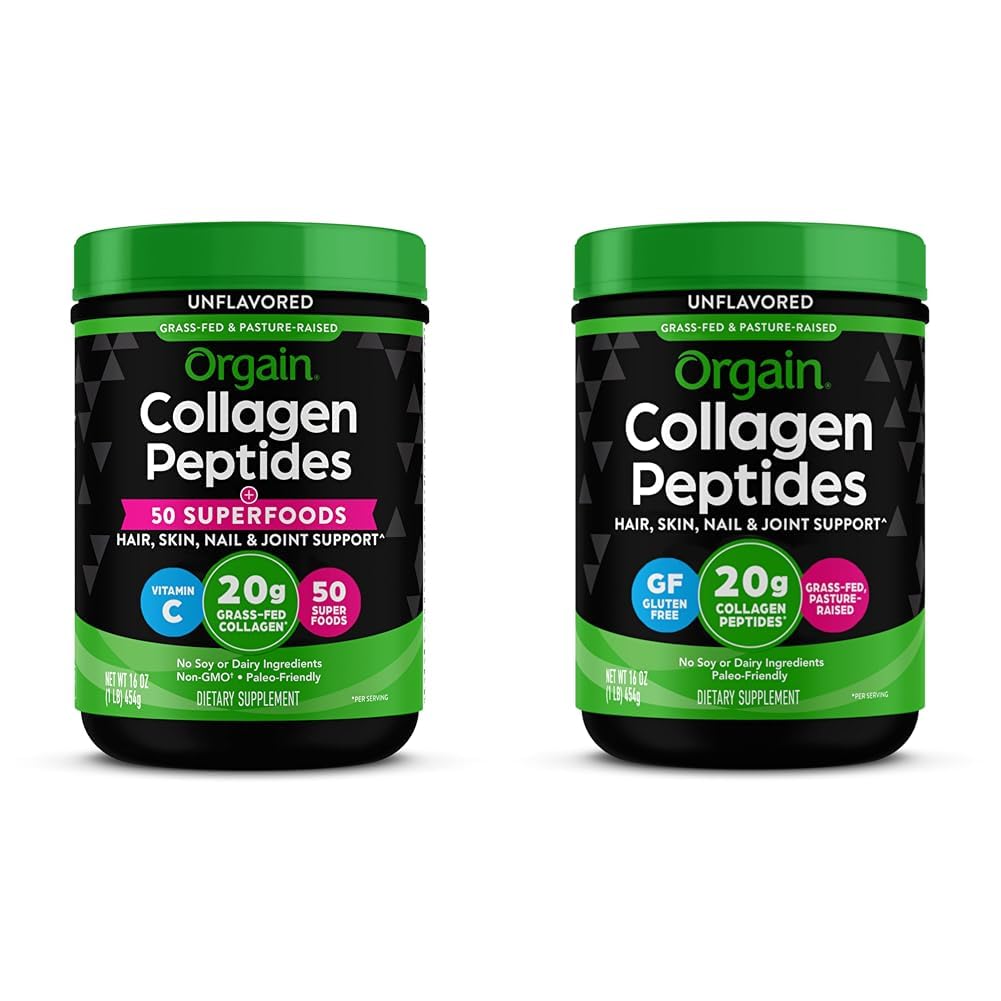 Orgain Hydrolyzed Collagen Powder + 50 Organic Superfoods, 20g Grass Fed Collagen Peptider & Hydrolyzed Collagen Peptider Powder, 20g Grass Fed Collagen - Hår, Hud, Nail & fælles
