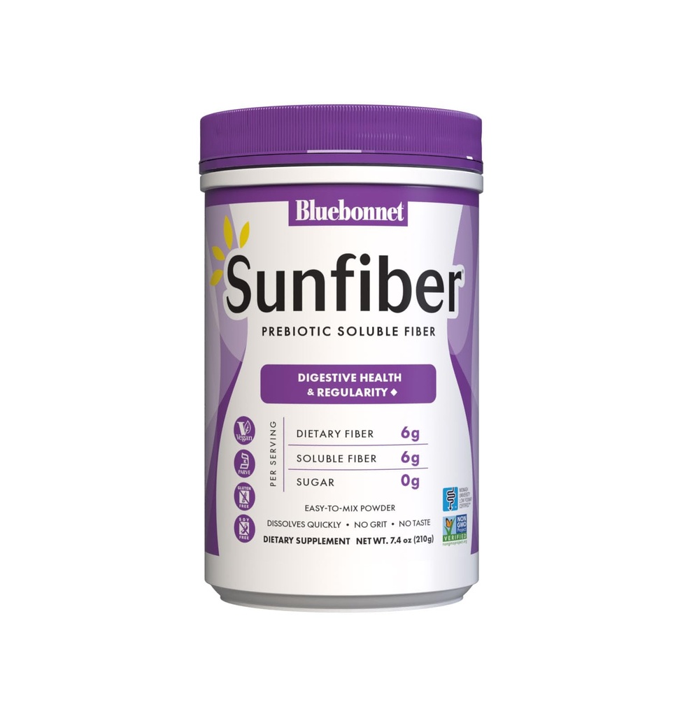 BlueBonnet Nutrition Sunfiber - 6 g Plant baseret Prebiotic Opløselig Fiber - Understøtter fordøjelsessygdomme * - Instant Opløs - Non- GMO, Vegan, Kosher, Low- FODMAP - Unflavored, 7.4 OZ, 30 Servering