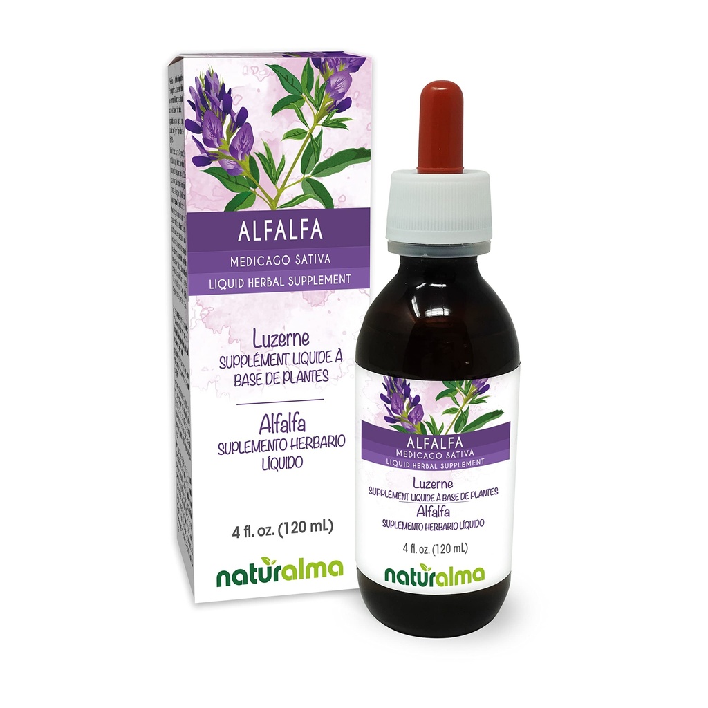 Naturalma Alfalfa eller Lucerne (Medicago Sativa) urt med blomster Alkohol- Free Tincture - Rich in Natural Chlorophyll - 4 fl oz Liquid Extract in Drops - Herbal Supplement - Vegan