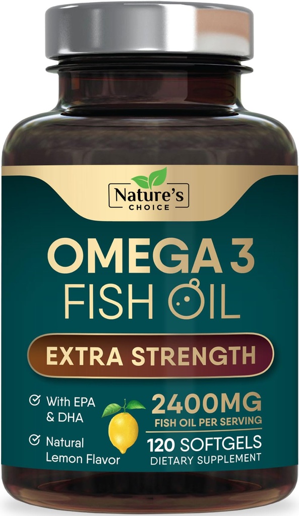 Omega 3 Fish Oil Supplement 2400 mg - Triple Strength EPA & DHA Fish Oil Omega 3, Essential Fedtsyrer Supplement Softgels, Brain & Heart Health Support, Gluten Free Non- GMO, 120 Softgels