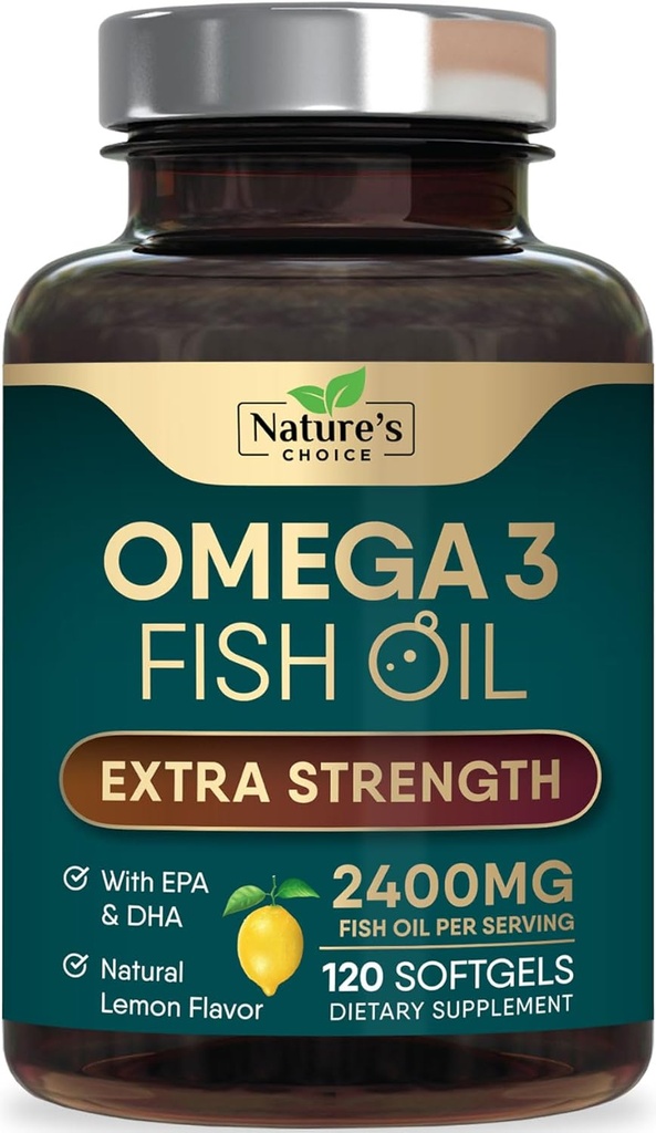Omega 3 Fish Oil Supplement 2400 mg - Triple Strength EPA & DHA Fish Oil Omega 3, Essential Fedtsyrer Supplement Softgels, Brain & Heart Health Support, Gluten Free Non- GMO, 120 Softgels