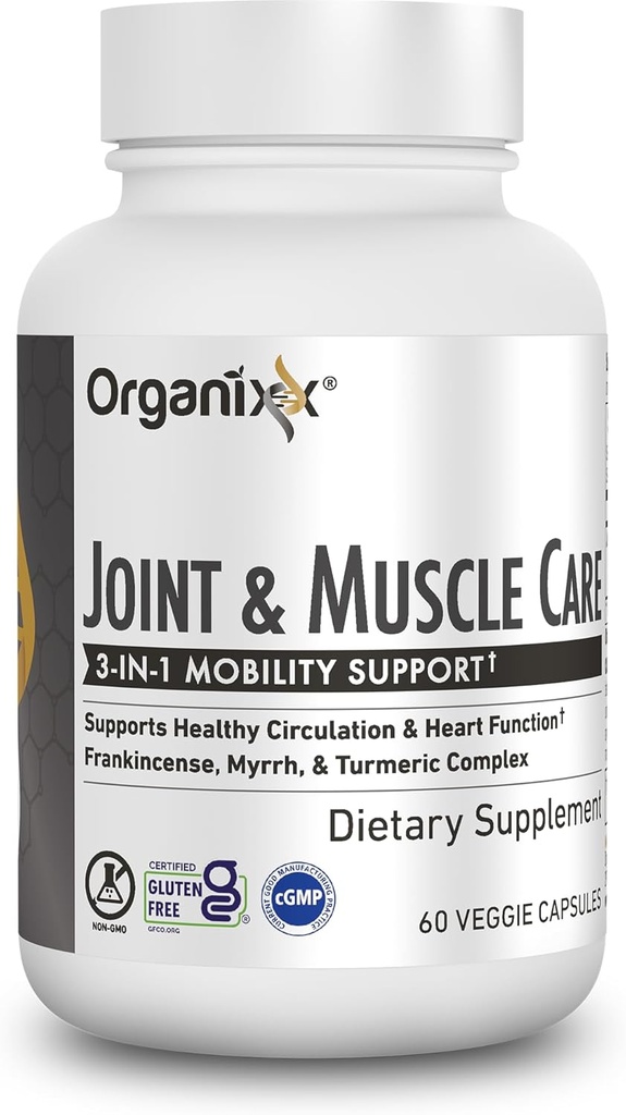Organixx Joint & Muscle Care Organisk Gurkemeje Supplement, 31- 1 Frankincense, Gurkemeje og Myrra Fælles Sundhed & Fælles Support Kropspleje Kapsler, Understøtter Hævelse, Spænding, 60 Kapsler