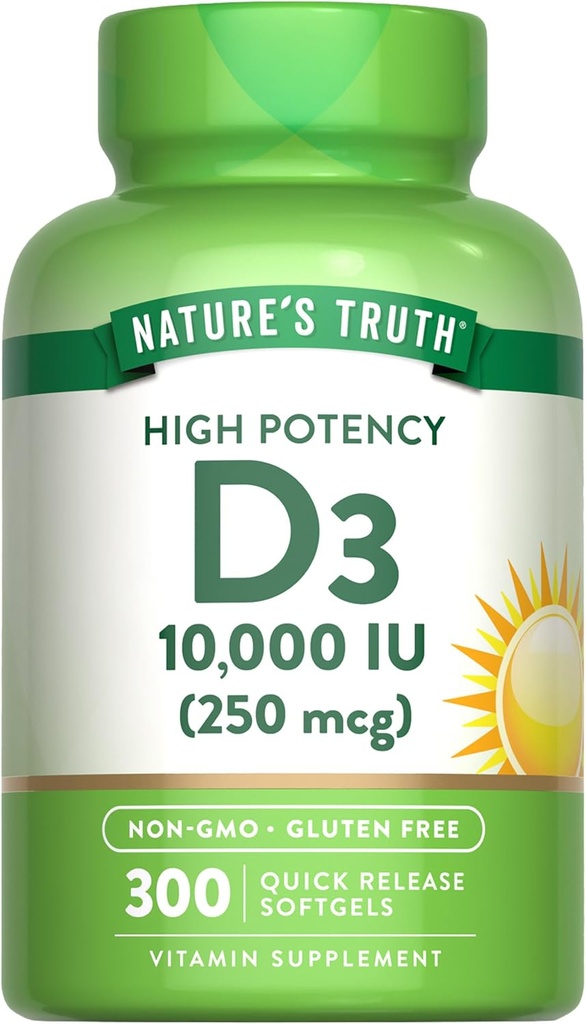 Nature 's Truth Vitamin D3 10000 IE Softgels against 124; 300 Greve konsekvente 124; Non- GMO & Gluten Free Supplement