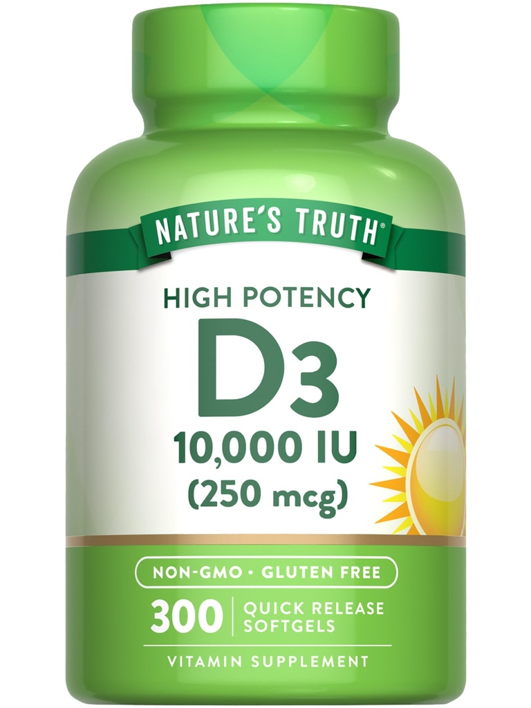 Nature 's Truth Vitamin D3 10000 IE Softgels against 124; 300 Greve konsekvente 124; Non- GMO & Gluten Free Supplement