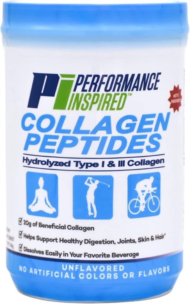 YDEEVNE INSPIRED Nutrition Hydrolyzed Collagen Peptider Powder - 18g Protein - Type I & III Collagen - Fælles, Hud, Nails & fordøjelsesstøtte - Alle naturlige - Unflavored