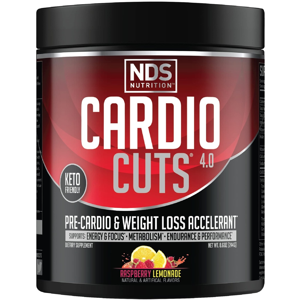 NDS Nutrition 4.0 Pre Workout Supplement - Avanceret vægttab og Pre Cardio formel med L- Carnitin, CLA, MCTs, L- Glutamin, og Saflor Oil - Razz Lemonade (40 Servere)