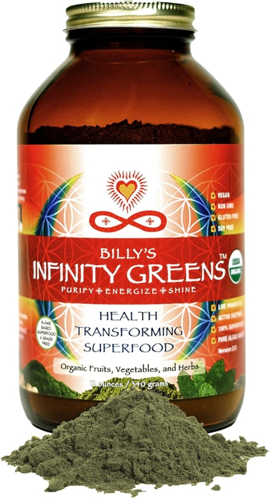 Superfood pulver, Blue Green Algae baseret Green Juice Powder med 28 Økologiske superfødevarer, Ingen Fyldere eller Græsser, Energi & Longevity, Lav Temp Dehydreret Grønne (34 Servere)