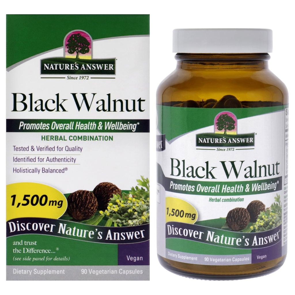 Naturens svar Black Walnut Complex Vegetar Kapsler Pulver, 90- Greve Black Walnut Budd124; Vegan Budd124; Non- GMO Black Walnut Wormwood Budd124; Natural Cleanser Budd124; Afgiftningsunderstøttelse