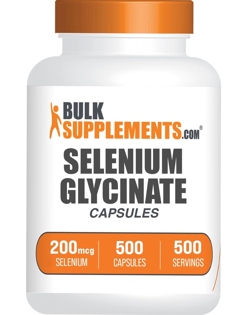 BulkSupplements.com Selenium Glycinate Kapsler - Selenium Supplement, Selenium 200mcg Kapsler - Essential Trace Mineral, Gluten Free, 1 Kapsel per Serving, 500 Count (pakke med 1)