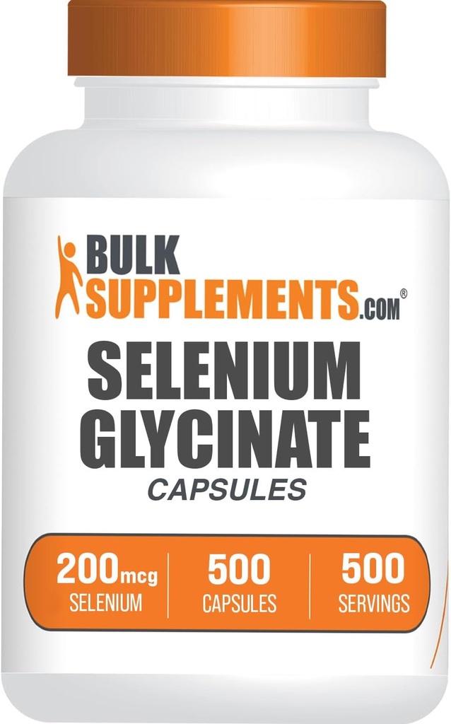 BulkSupplements.com Selenium Glycinate Kapsler - Selenium Supplement, Selenium 200mcg Kapsler - Essential Trace Mineral, Gluten Free, 1 Kapsel per Serving, 500 Count (pakke med 1)