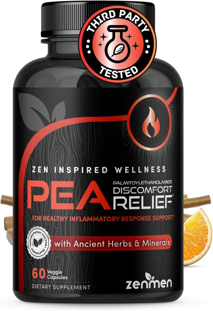 Palmitoylethanolamid (Pea) 600mg - Tredjeparts testet - med Luteolin, White Willow Bark, Magnesium - Understøtter sunde immun- og nervesystemet, Joints & Sciatic Nerve Relief - 60 Veganske kapsler