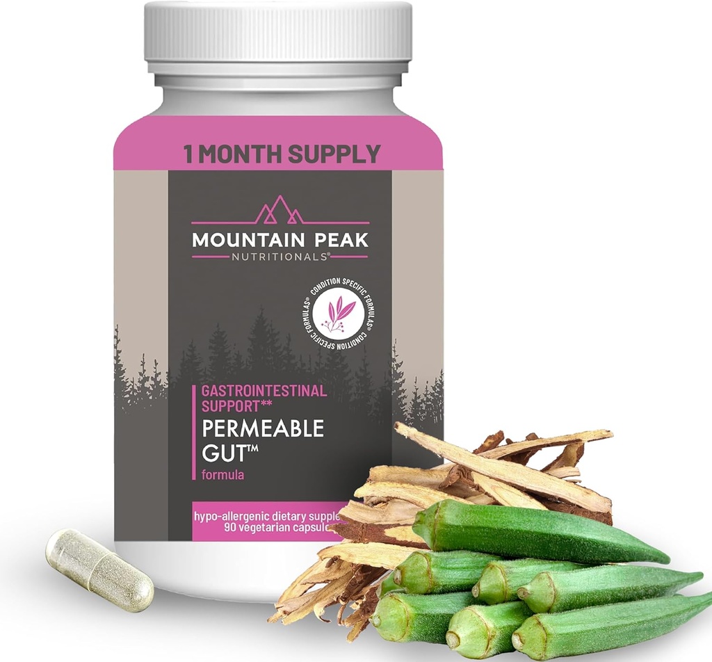 Mountain Peak Nutritionals Permeable Gut Formel - Hjælper Beskytte Mave & Intestinal Lining - Leaky Gut & Gastro Support - Hypoallergen Kosttilskud (90 Vegetariske Kapsler)
