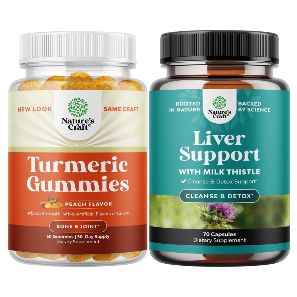Bundle af gurkemeje immunforsvar Gummies og lever rense Detox & reparation Formel - Fælles støtte og avanceret hudpleje - med mælk Thistle Mælkebøtte Root gurkemeje og Artiskoke ekstrakt