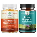 Bundle af gurkemeje immunforsvar Gummies og lever rense Detox & reparation Formel - Fælles støtte og avanceret hudpleje - med mælk Thistle Mælkebøtte Root gurkemeje og Artiskoke ekstrakt