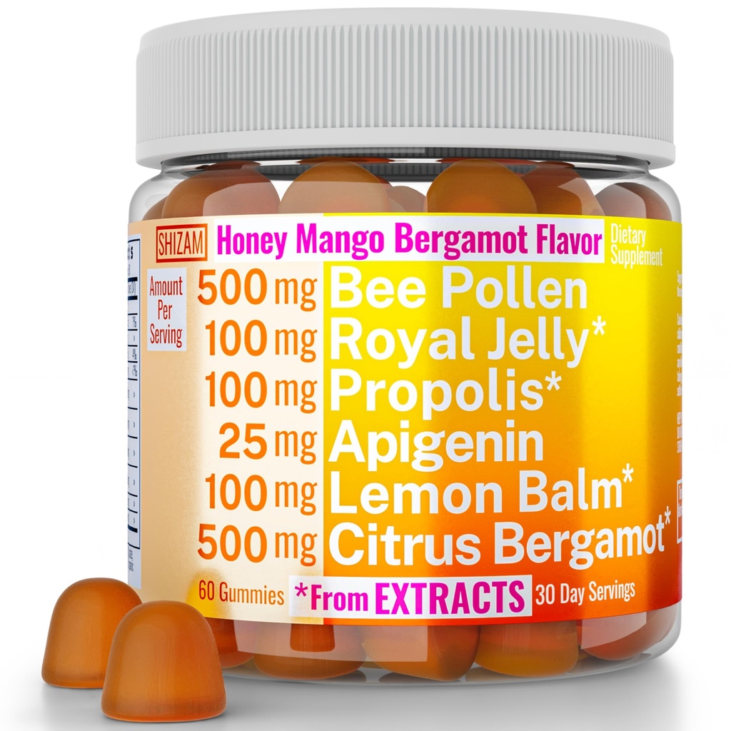 Bee Pollen Apigenin Citrus Bergamot Gummies w Organic Propolis Royal Jelly Honey Lemon Balm Extract, Supplement til mænd børn, Tincture Drops Powder Capsule Herb Kapsler Kosttilskud Alt, Pollan Polen