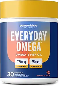 Oceanblue Omega-3 tillæg til kvinder; Burpless Fish Oil 720mg med D3- vitamin 124; små piller let at synke Mini Softgels