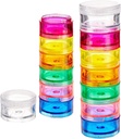 Deke Home - Stackable Pill Organizer (2 Pack), 7 dages Ugentlig Pill Box Tower med Twist Lock Compartments, BPA- Free, Travel Medicine Holder & Vitamin Dispenser, Compact & Portable Case, Rainbow Farvet