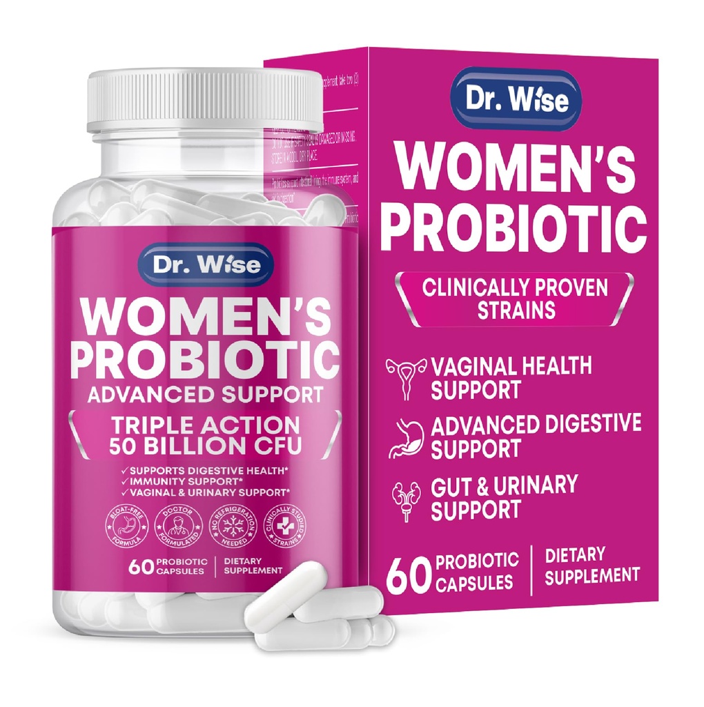 Kvindernes Probiotiske 50 Millioner CFU - Understøtter fordøjelse, Bloating Relief, Vaginal Odor & pH Balance - Urinary Tract & Gut Health - Klinisk researched Stains - Non- GMO, 60 kapsler