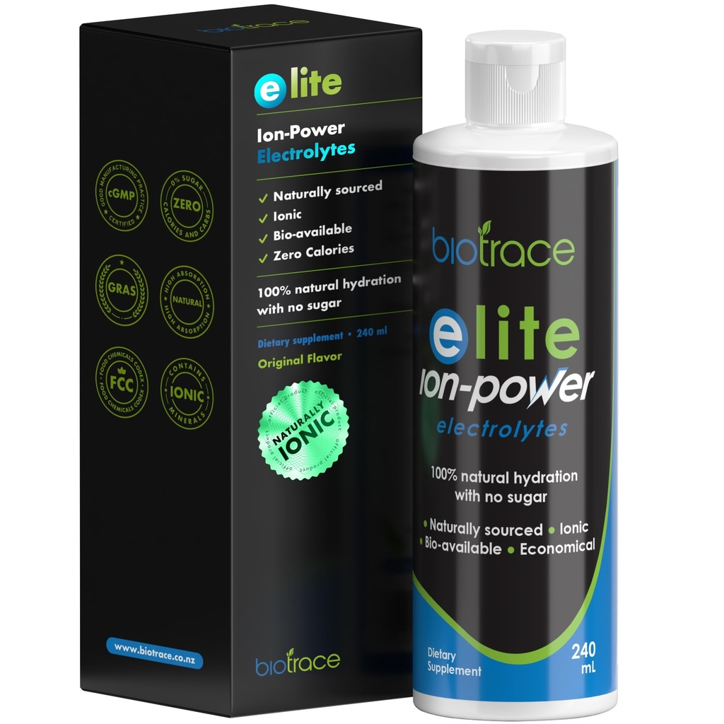 BioTrace Elite Ionic Electrolyte Drops C124; 0 Kalorier 0 Sukker 0 Carbs C124; Rapid Hydration, Stamina, Energy, Muscle Recovery C124; Trace Minerals Electrolytes C124; 30% + Mere Kalium Magnesiumchlorid