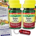 Spring Valley Iron Tablets Kosttilskud Værdi størrelse 65 mg 200 CT 4 Pk Choice Bundle (800 alt) + Vitamin Vitality Guide & Pill Container (6 genstande)!