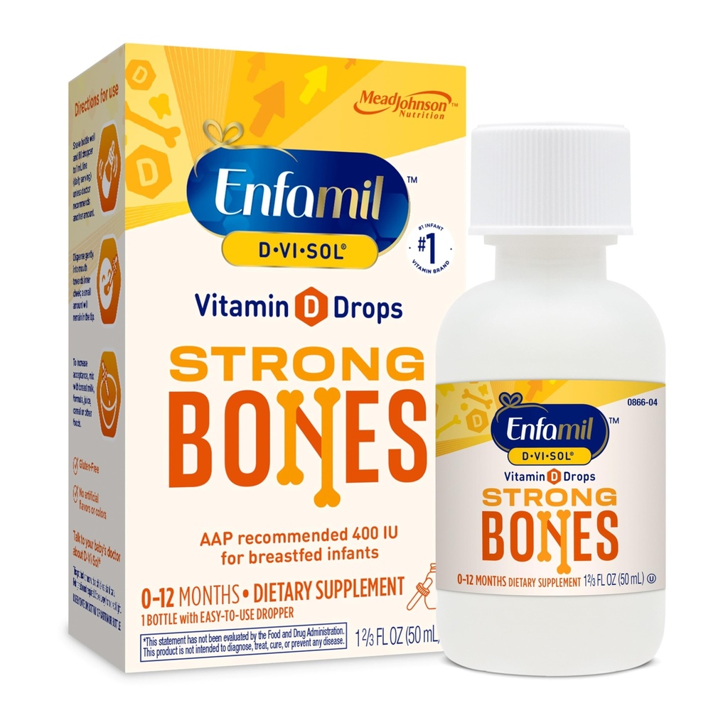 Enfamil Baby-vitamin D- Vi- Sol flydende D-vitamindråber, understøtter stærke tænder & ben udvikling, 50ml flaske