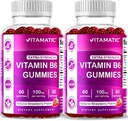 Vitamin 2 pakker B6 100 mg Gummies - Natural Strawberry Flavor - 60 Pectin- baserede Gummies per flaske - Nervesystemet og energistøtte