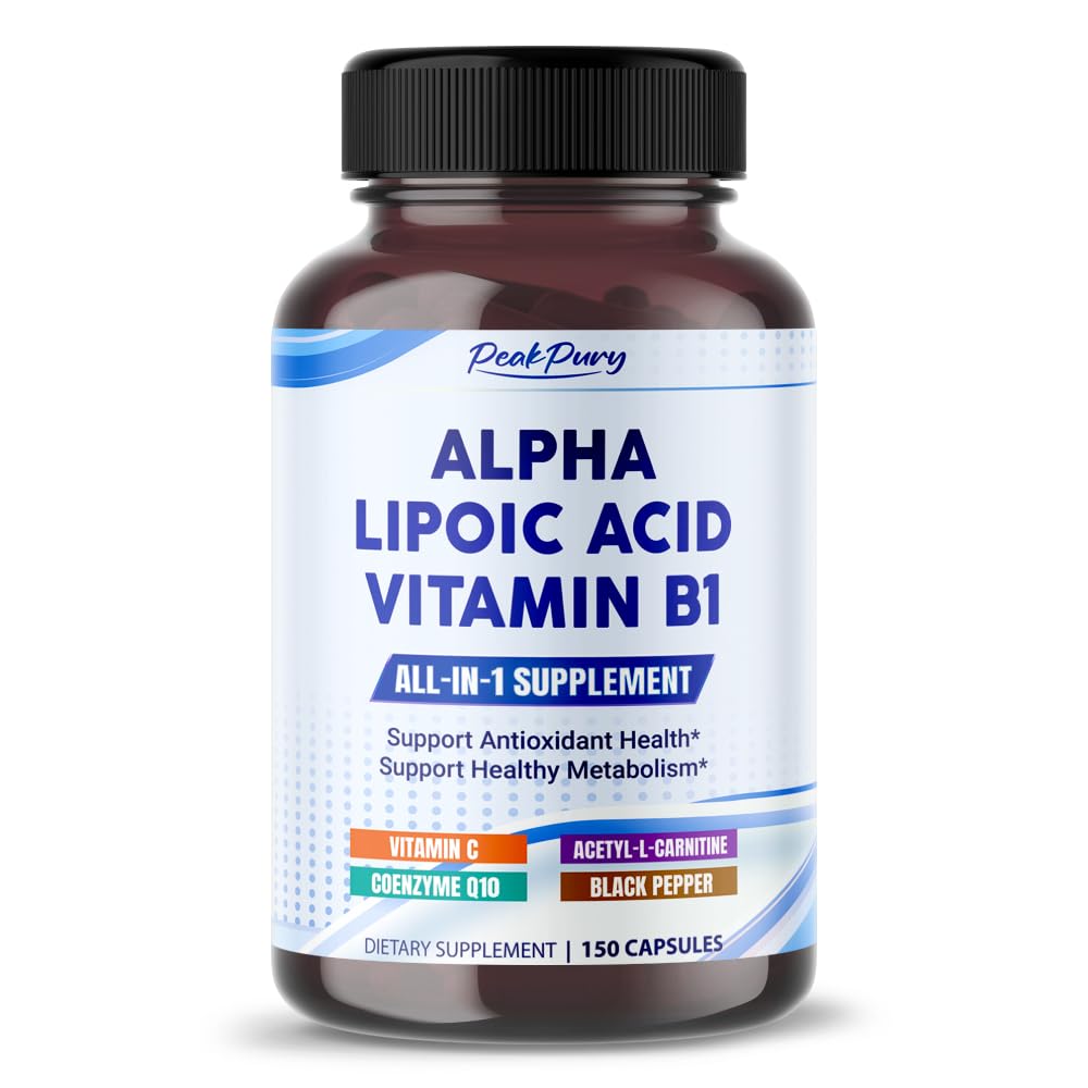 Alpha Lipoic Acid med vitamin B1 - understøtter Antioxidant Health & Sund Metabolisme - Inkluderer C-vitamin, Acetyl- L- Carnitin, CoQ10 - Lavet i USA- 150 kapsler