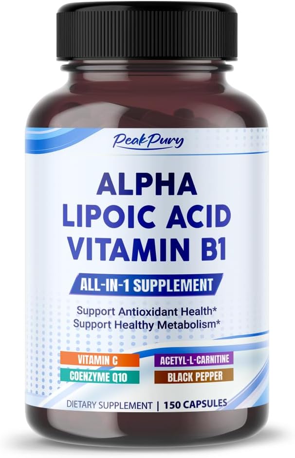 Alpha Lipoic Acid med vitamin B1 - understøtter Antioxidant Health & Sund Metabolisme - Inkluderer C-vitamin, Acetyl- L- Carnitin, CoQ10 - Lavet i USA- 150 kapsler
