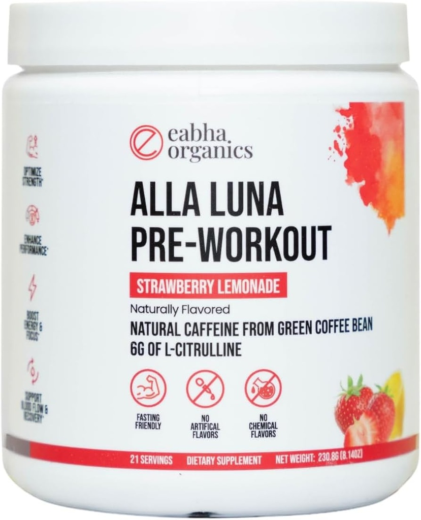 Alla Luna Pre- Workout - Jordbær Lemonade - til at støtte energi, fokus og Stamina - Øge blodstrømmen til en bedre pumpe - 21-dages levering - 1 Scoop pr Servering