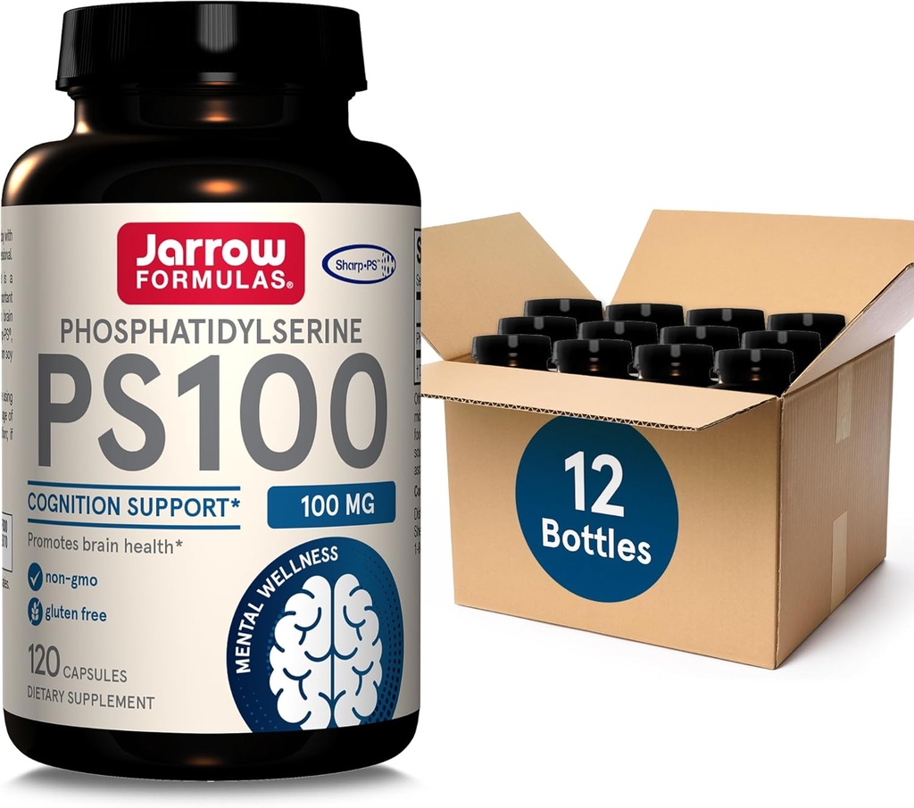 Jarrow Formulas PS100 Phosphatidylserin 100 mg, Kosttilskud til Hjerne Sundhed og Kognition Support, 120 Kapsler, 40- 120 Day Supply, Pakning med 12
