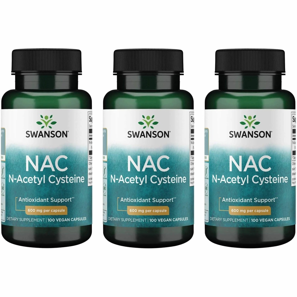 Swanson NAC - N- Acetylcystein - Supplement 600 mg 100 kapsler (3 stk.)