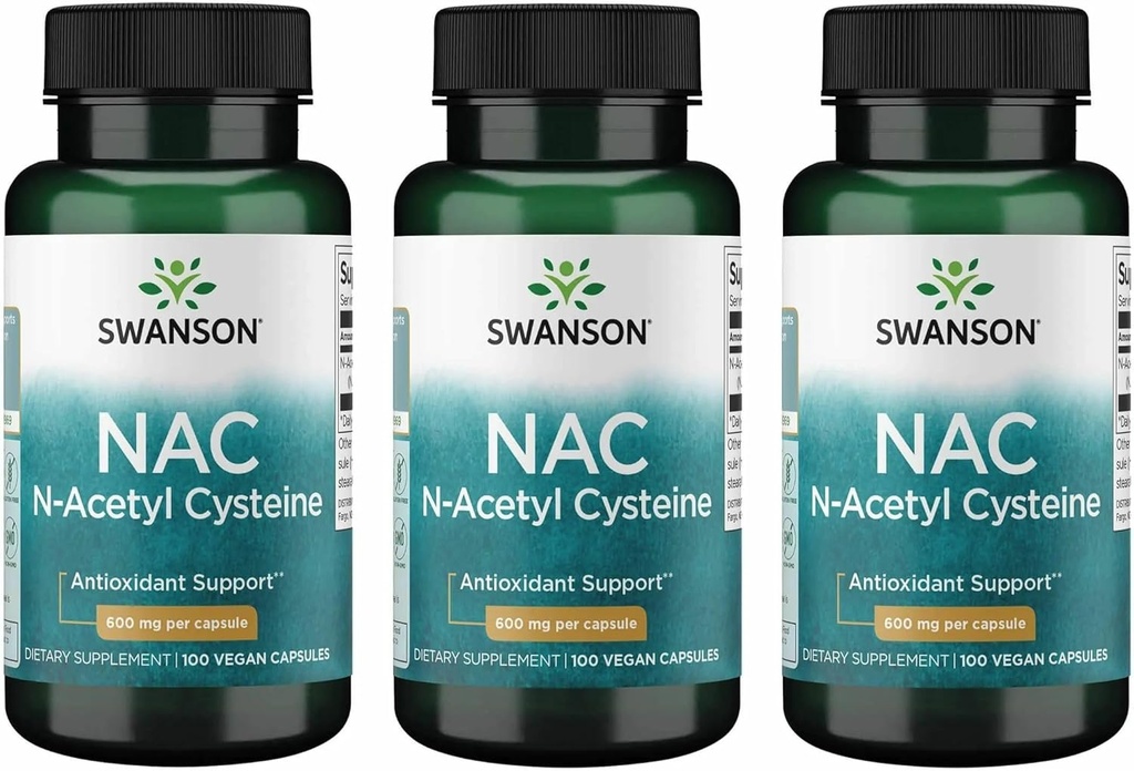 Swanson NAC - N-Acetyl Cysteine - Supplement 600 mg 100 Capsules (3 Pack)