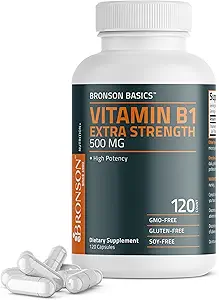 Bronson vitamin B1 ekstra styrke 500 MG høj potens Non- GMO, 120 kapsler