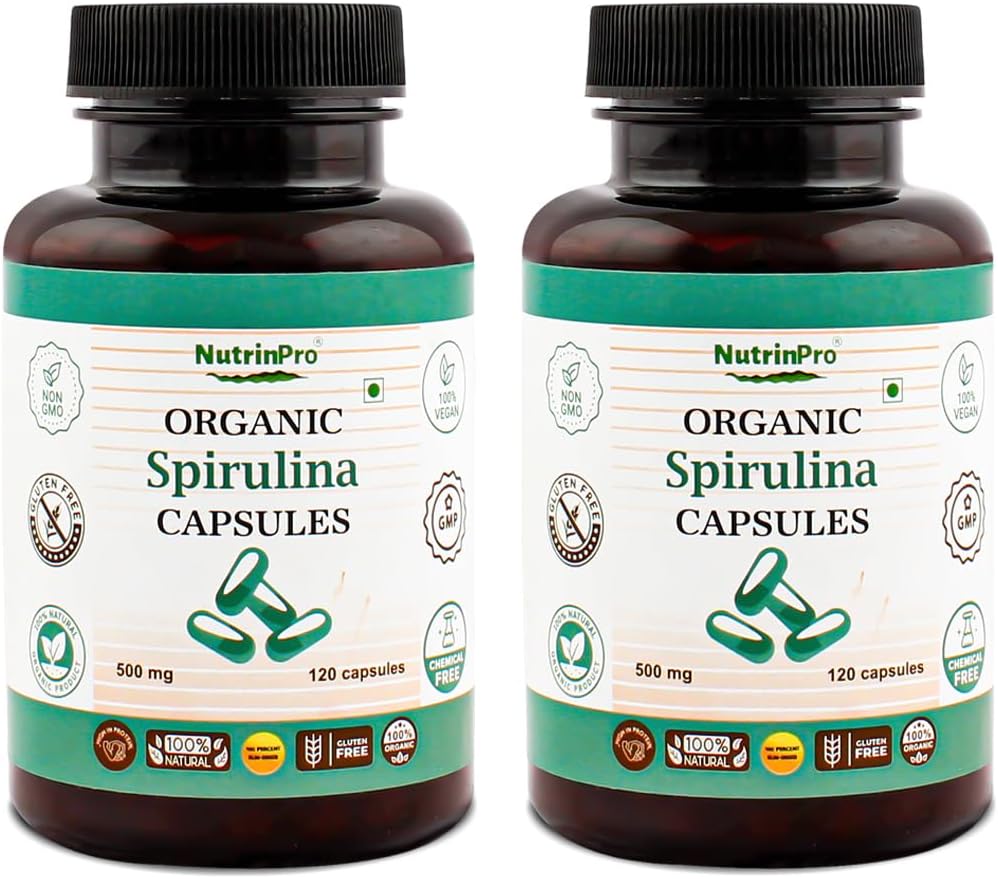 USDA Organic Spirulina Capsules - 100% Pure Vegan Supplement, Non-GMO, Gluten- Free, Chemical-Free, (240)