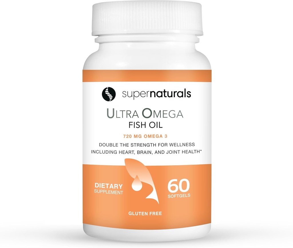 Super Natural Ultra Omega Fish Oil - Omega 3 Fedtsyrer EPA DHA - Understøtter Brain Øget funktion, Understøtter Nerve og Øje Sundhed 1200mg / 720 Omega- 3- 60 Kapsler