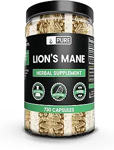 PURE ORIGINAL INGREDIENSER Lions Mane (730 kapsler) Ingen Magnesium eller Rice Fillers, Altid Pure, Lab Verified