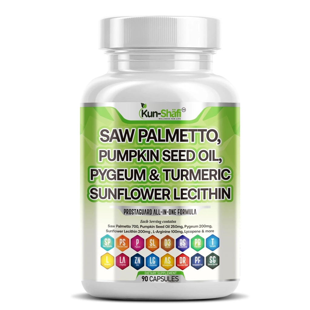 Saw Palmetto med Stinging Nettle, Pygeum, Pumpkin Seed, Sunflower Lecithin, Gurkemeje & Ashwagandha - Prostata støtte til mænd med Lycopene & Vitamin D3 - 90 kapsler